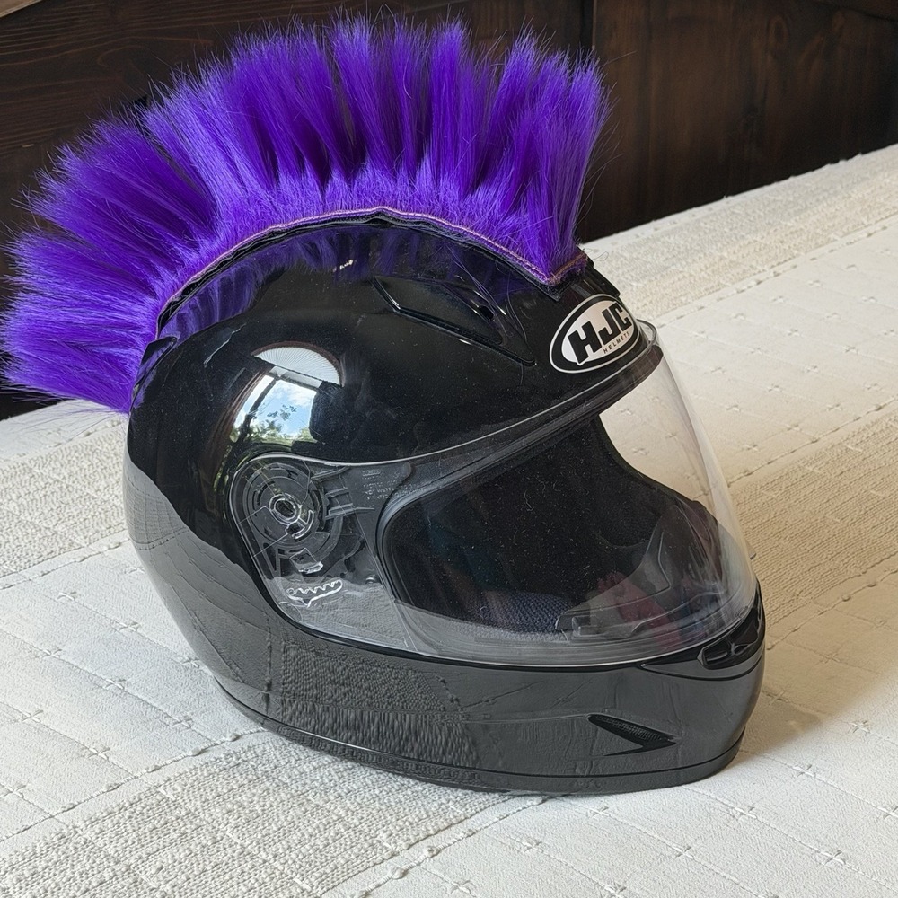 HJC CL-Y Youth Motorcycle Helmet Black W/Purple Mohawk DOT Approved Youth Small